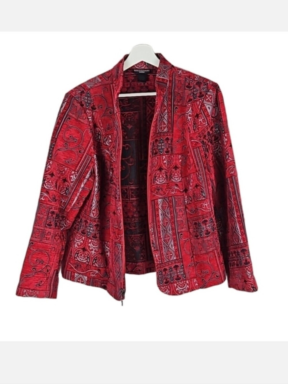 Vintage Red Patterned Zip Blazer Jacket, 1X Womens Plus